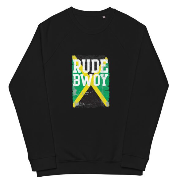 unisex organic raglan sweatshirt black front 65db2e5dd5956