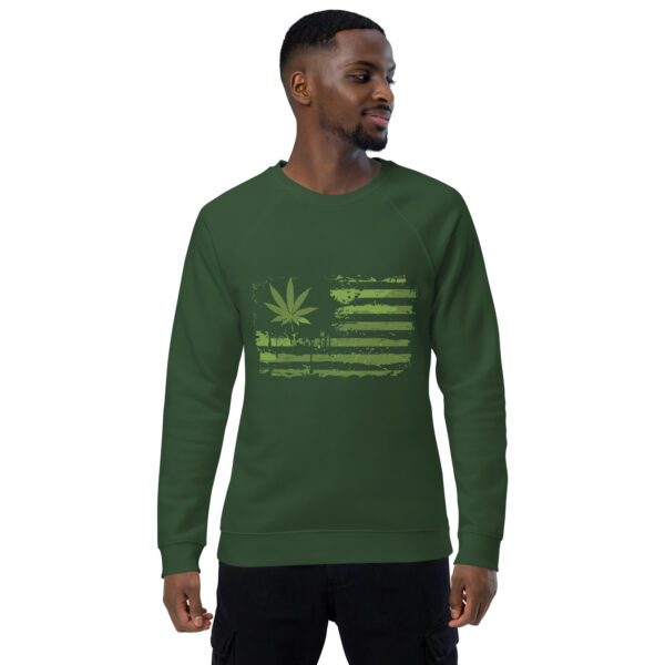 unisex organic raglan sweatshirt bottle green front 65e03b4d97025