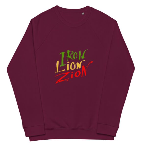 unisex organic raglan sweatshirt burgundy front 65d99215ed3b5