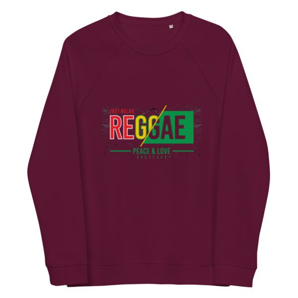 unisex organic raglan sweatshirt burgundy front 65d9a550ced60