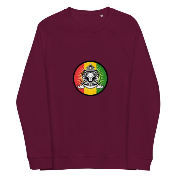 unisex organic raglan sweatshirt burgundy front 65d9b82bec229