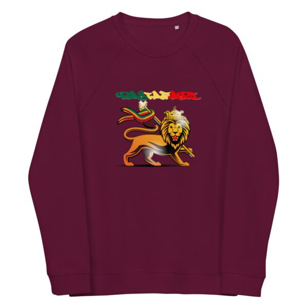 unisex organic raglan sweatshirt burgundy front 65d9cc29df16e