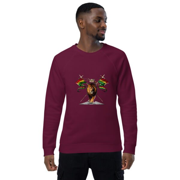 unisex organic raglan sweatshirt burgundy front 65d9e2575c7cb