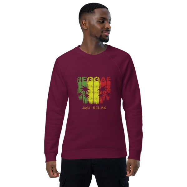 unisex organic raglan sweatshirt burgundy front 65db169f4a86b