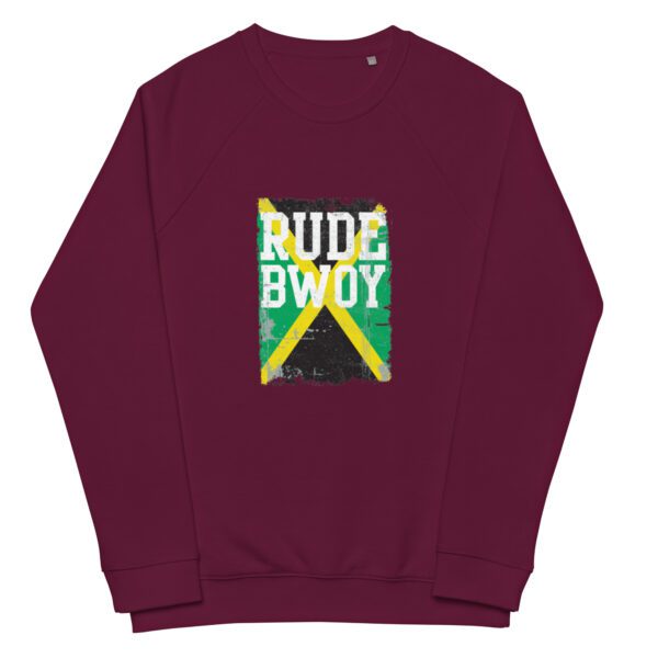 unisex organic raglan sweatshirt burgundy front 65db2e5dd748c