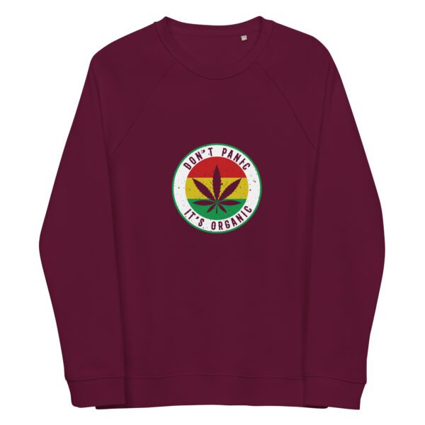 unisex organic raglan sweatshirt burgundy front 65e4359760440
