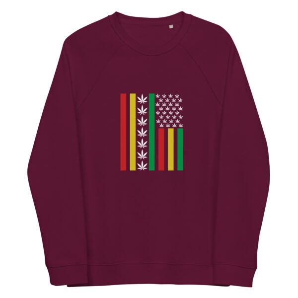 unisex organic raglan sweatshirt burgundy front 65e44d578879b