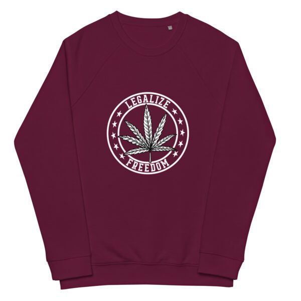 unisex organic raglan sweatshirt burgundy front 65e472e3bf69f