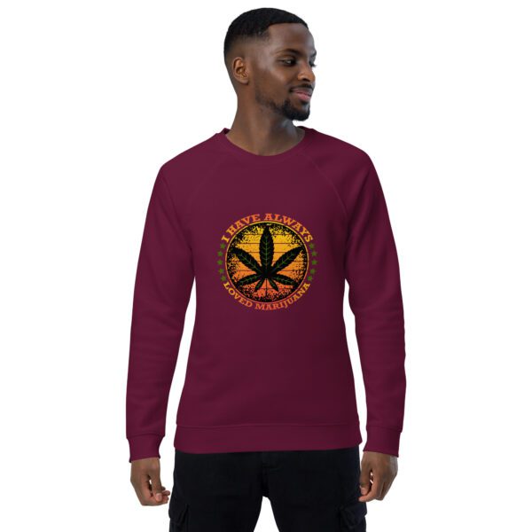 unisex organic raglan sweatshirt burgundy front 65eec025132a1