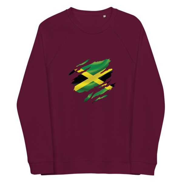 unisex organic raglan sweatshirt burgundy front 65eef99482127