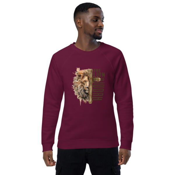 unisex organic raglan sweatshirt burgundy front 65ef03024424a