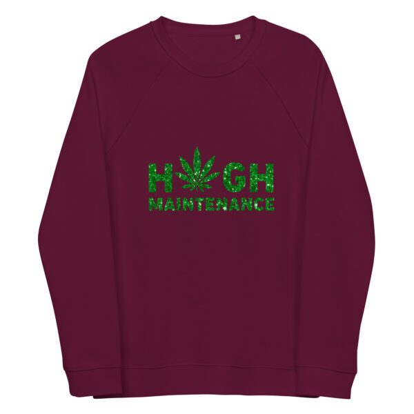 unisex organic raglan sweatshirt burgundy front 65f0658082953