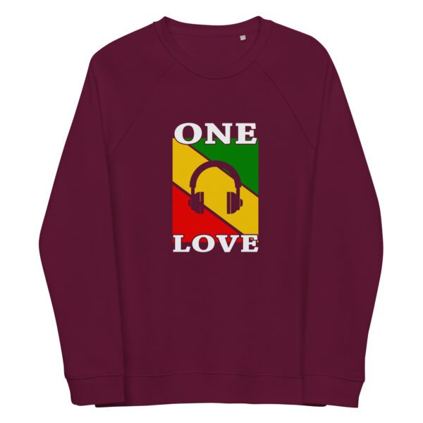 unisex organic raglan sweatshirt burgundy front 65f4a1462ed02