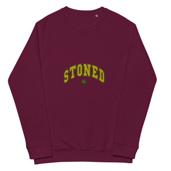 unisex organic raglan sweatshirt burgundy front 65f4b8b962cd1