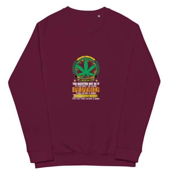 unisex organic raglan sweatshirt burgundy front 65fc3b8c3249c