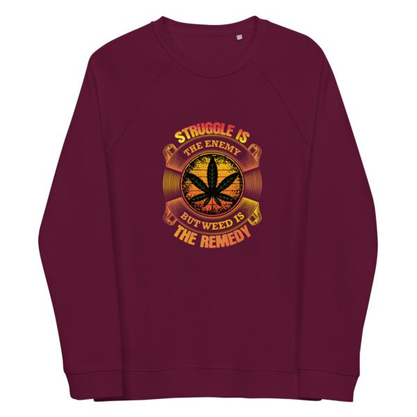 unisex organic raglan sweatshirt burgundy front 65ff4186b9c18