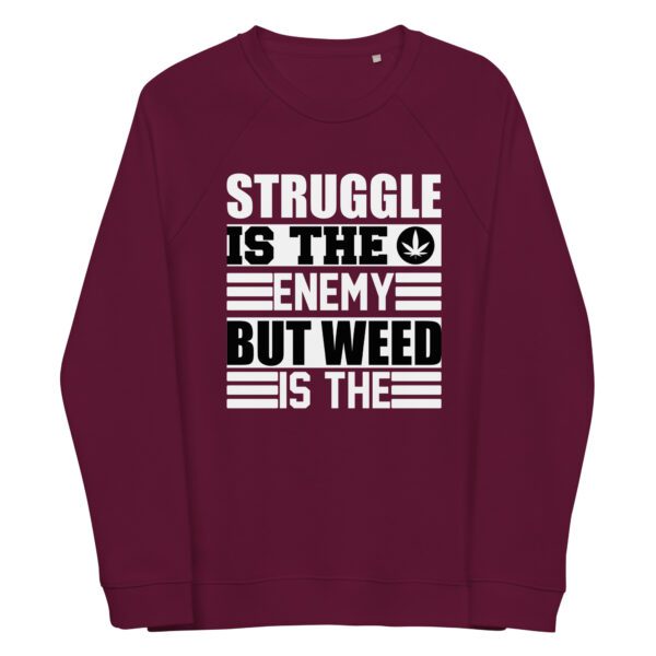 unisex organic raglan sweatshirt burgundy front 65ff4a0596858