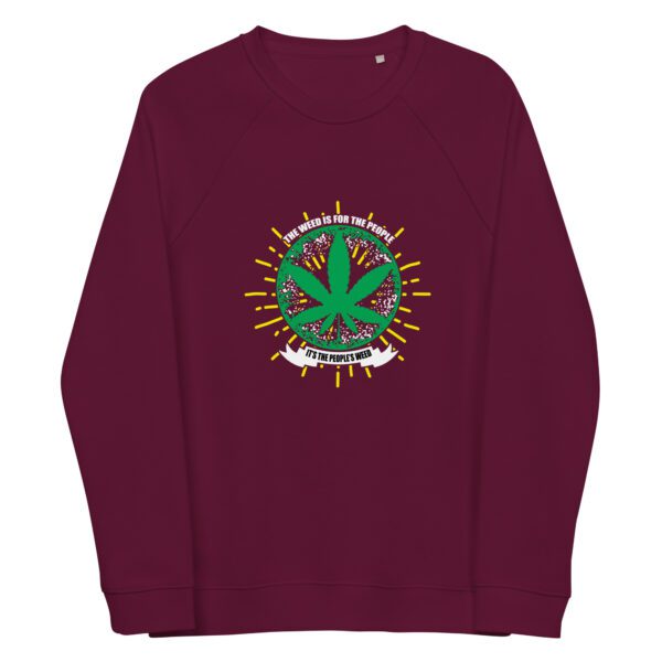 unisex organic raglan sweatshirt burgundy front 6600731602f29