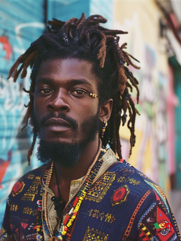 Cultural Elegance Black Man in Dashiki with Dreadlocks