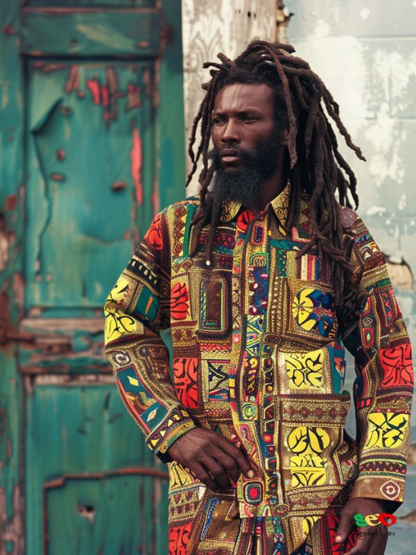 Jamaican Style Black Man with Dreadlocks in Dashiki Outfit